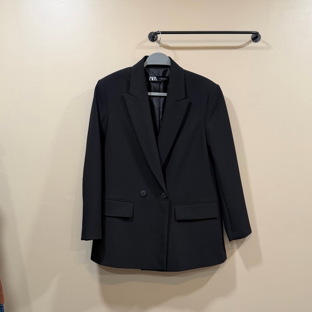 Zara Black Double-Breasted Tailored Blazer